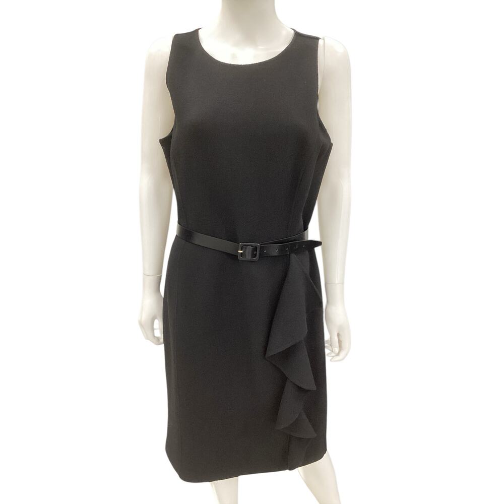 St. John Dress Women’s Size 10 Fine Sleeveless Belt Ruffle Little Black Dress
